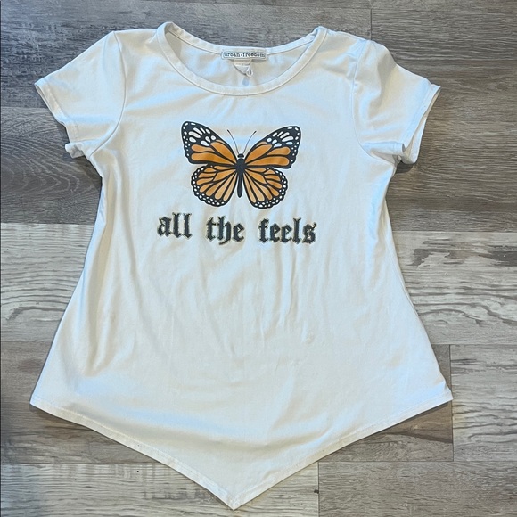 art class White Tee with Orange Butterfly Graphic - Picture 1 of 2